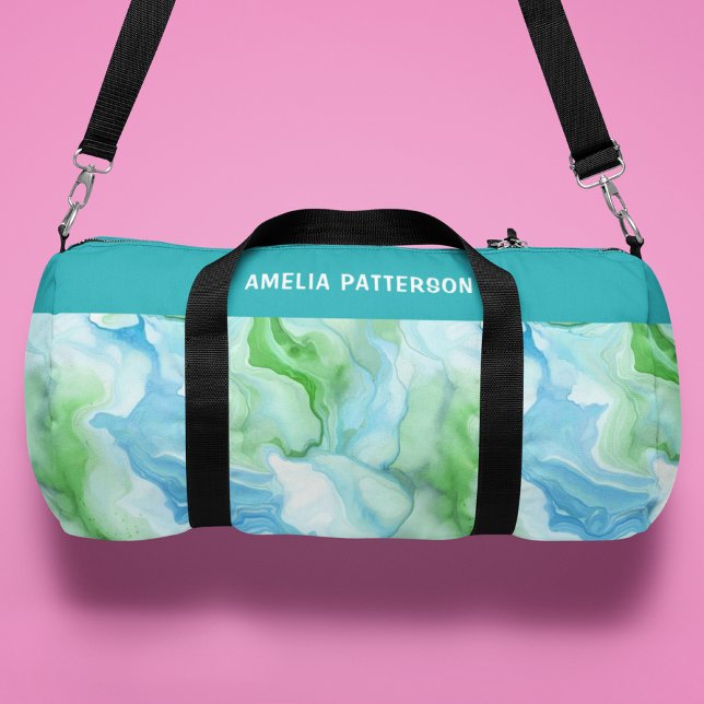 Sac De Sport Aquarelle Motif en marbre liquide Nom personnalisé (Créateur téléchargé)