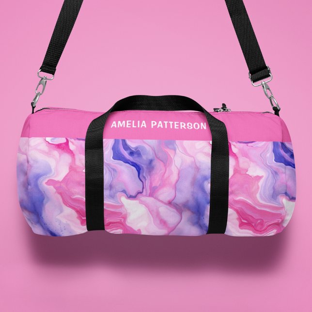 Sac De Sport Aquarelle Motif en marbre liquide Nom personnalisé (Créateur téléchargé)