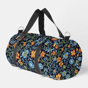 Sac De Sport Art floral complexe : Fleurs bleues et oranges