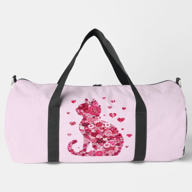 Sac De Sport Art Silhouette Chat Floral (Recto)