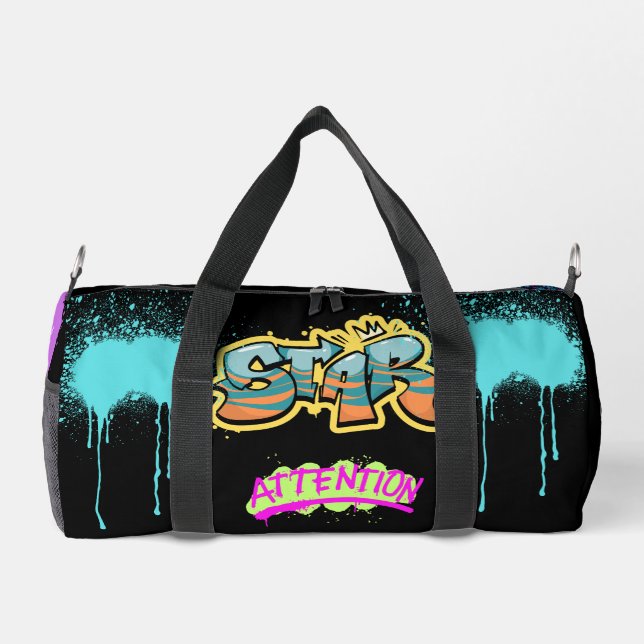 Sac De Sport Attention Graffiti moderne Spray peinture noir (Verso)