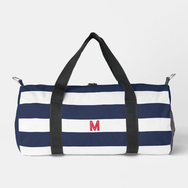Sac De Sport Bande de cabane marine et monogramme rouge personn (Recto)