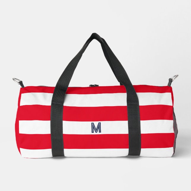 Sac De Sport Bande de cabane rouge et monogramme de marine pers (Recto)