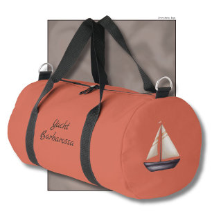 Sac De Sport Bateau à voile marron et nom sur fond rouge