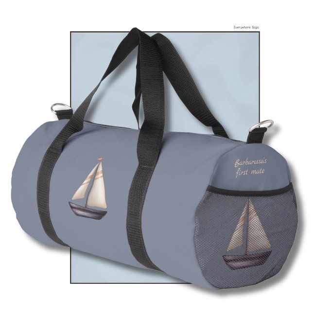 Sac De Sport Bateau de voile marron et nom sur gris (Créateur téléchargé)