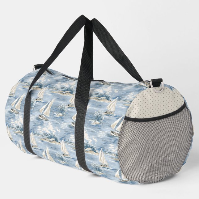 SAC DE SPORT BATEAUX BLANCS SUR VAGUES ROUGH BLUE OCEAN (Coin droit)