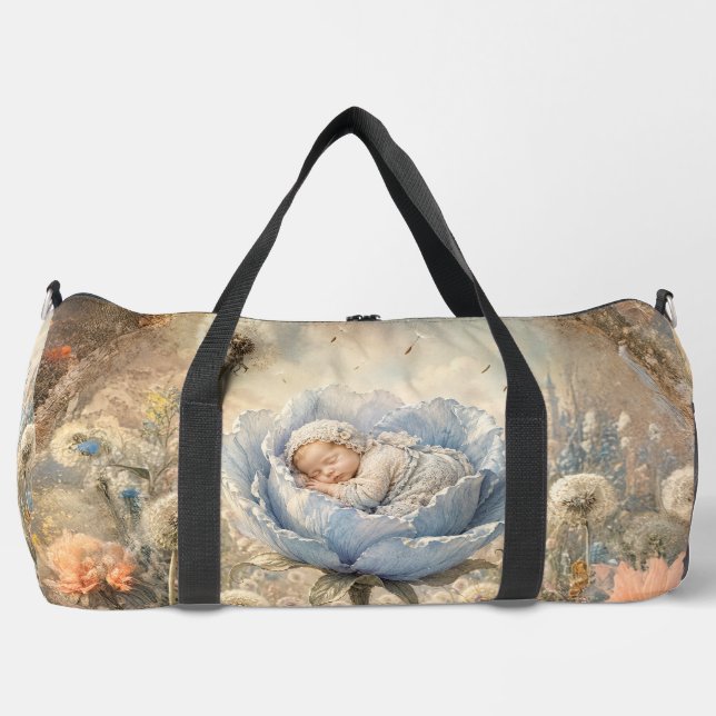 Sac De Sport Bébé endormi dans un bébé fleur bleue  (Recto)
