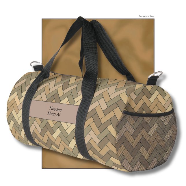 Sac De Sport Beige Natural Herringbone Name Travel (Créateur téléchargé)