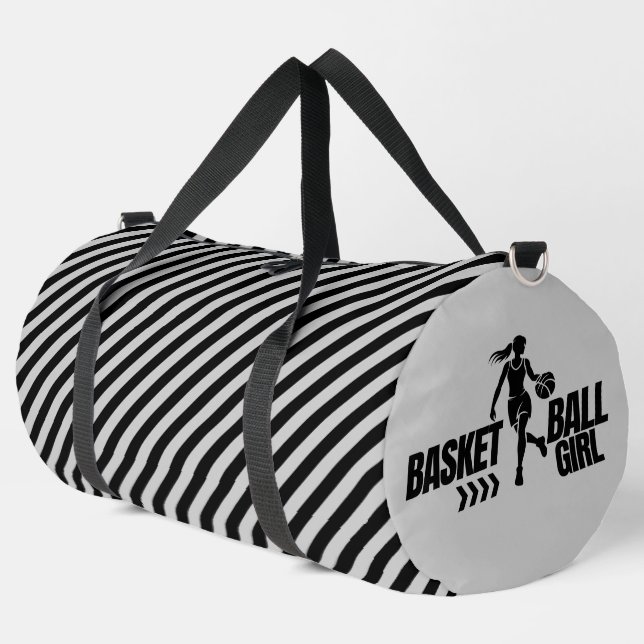 Sac De Sport Black And White Striped Basketball Player Girl (Coin gauche)