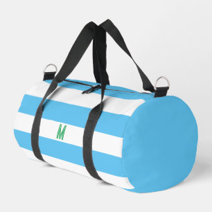 Sac De Sport Bleu Cabana Stripe & Monogramme vert personnalisé