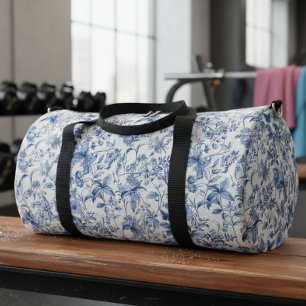 Sac De Sport Bleu Floral Toile Élégant Vintage