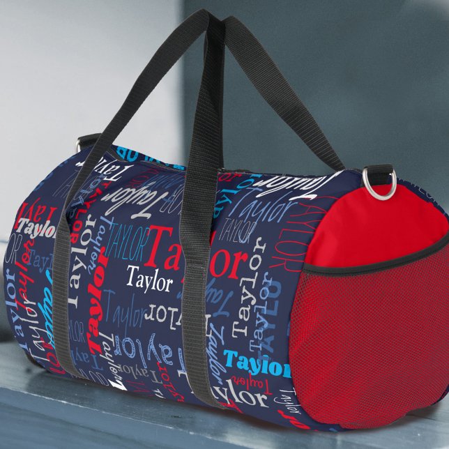 Sac De Sport bleu gris rouge nom personnalisé partout (Créateur téléchargé)