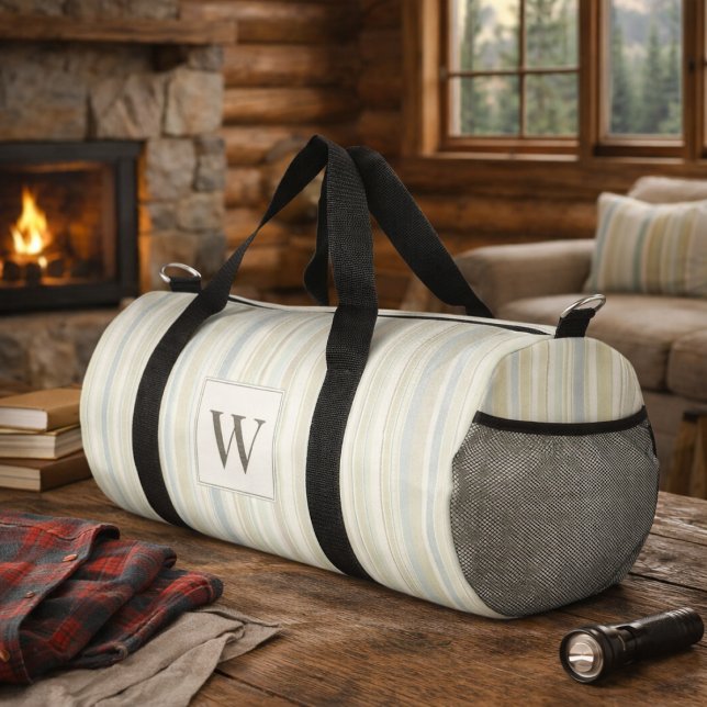 Sac De Sport Bleu Poussiéreux Neutre Initial Rayure Rustique Ma (Créateur téléchargé)