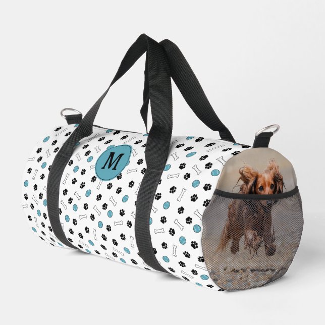 Sac De Sport Blue Paws Bones Ball Dog Photos et Monogramme (Coin droit)