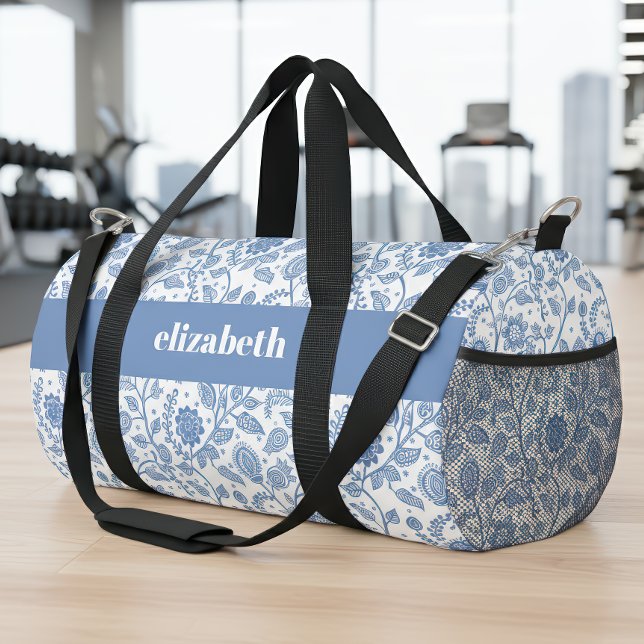 Sac De Sport Blue White Floral Botanical Pattern Name Modern (Créateur téléchargé)