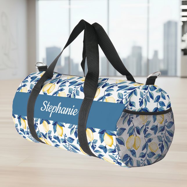 Sac De Sport Blue Yellow Watercolor Lemon Monogram (Créateur téléchargé)
