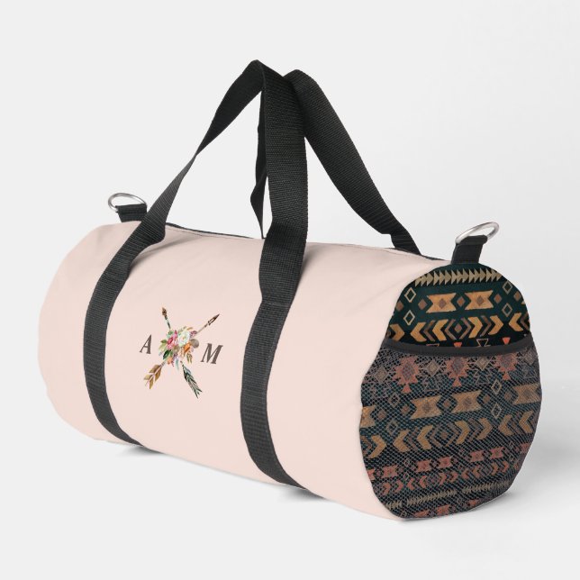 Sac De Sport Boho Blooms et flèches Monogrammes (Coin droit)