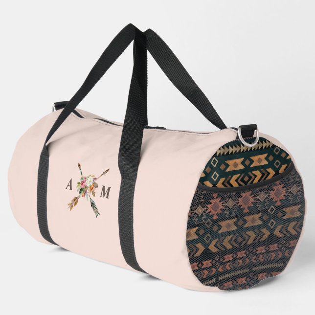 Sac De Sport Boho Blooms et flèches Monogrammes (Coin droit)