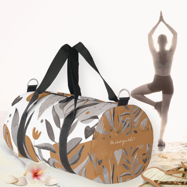 Sac De Sport Boho Chic Floral Votre Nom Citation (Boho Chic Floral Your Name Quote Duffle Bag ©Susanne Sachers - Sunny Wanderlust 🌞✈️)