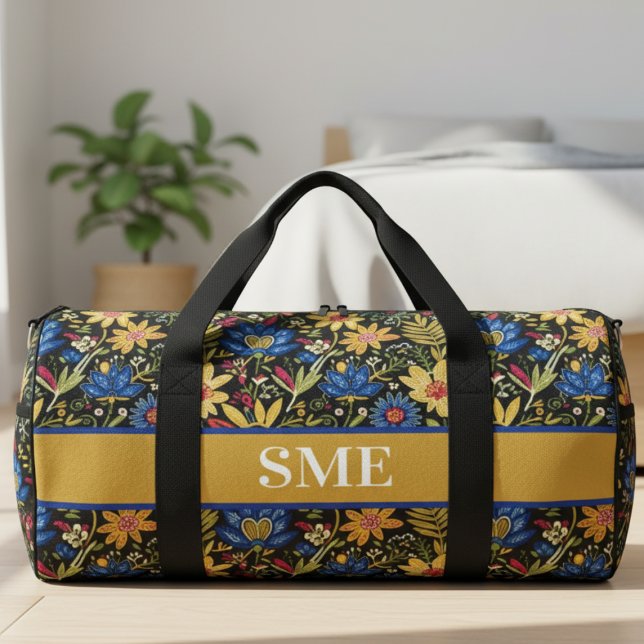 Sac De Sport Boho Floral Monogram Gift for Her (Afro Bohemian Floral Monogram Duffle Bag)