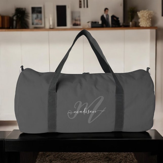 Sac De Sport Boho Stylish Script Grey Nom et monogramme (Créateur téléchargé)
