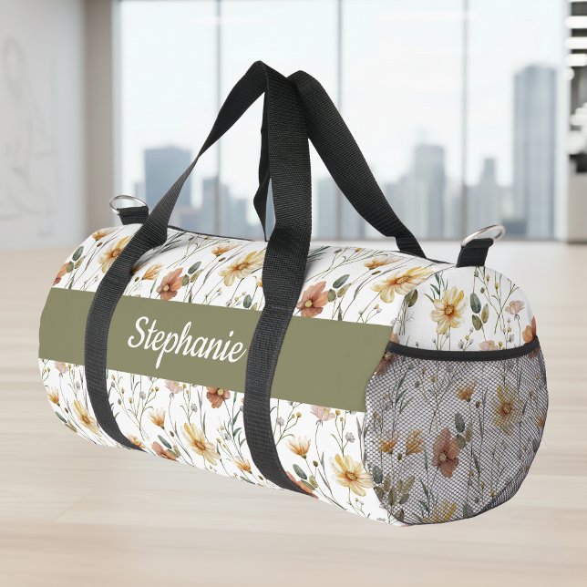Sac De Sport Boho Watercolor Wildflower Monogram (Créateur téléchargé)