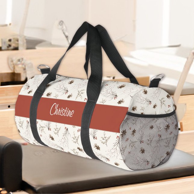 Sac De Sport Boho Woodland Winterberry Monogram (Créateur téléchargé)