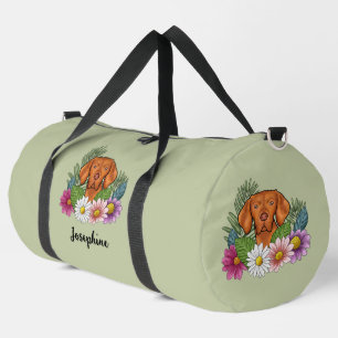 Sac De Sport Braque hongrois avec des fleurs colorées et un nom
