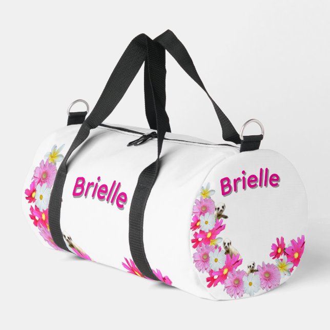 Sac De Sport Brielle Nom Avec Des Bébés Suricates Et Des Fleurs (Coin gauche)