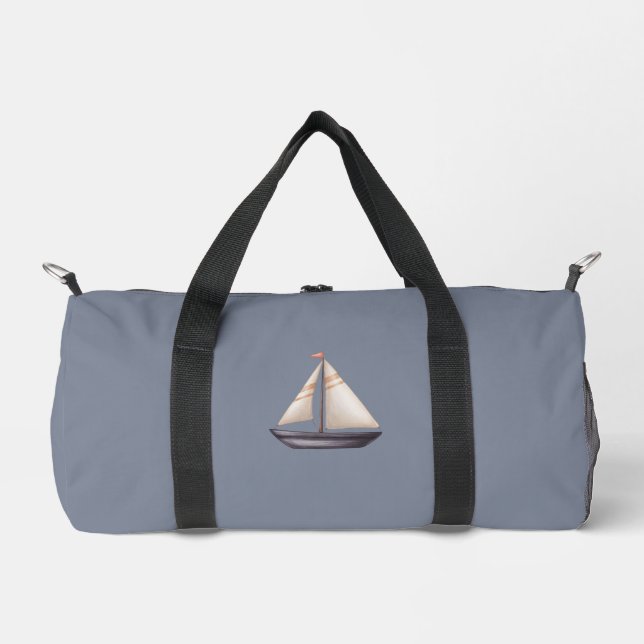 Sac De Sport Brown Sailing Boat and Name on Gray (Recto)