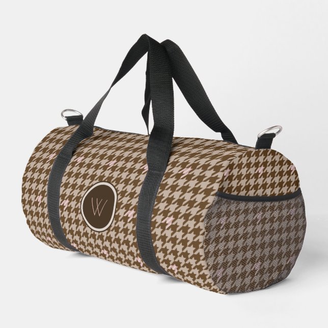 Sac De Sport Brun avec accent de ton rose Houndstooth (Coin droit)
