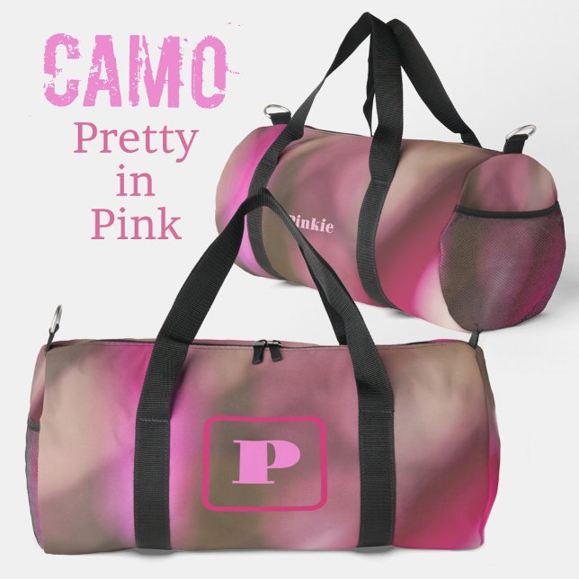 Sac De Sport Camouflage rose et taupe chic Monogramme (Créateur téléchargé)