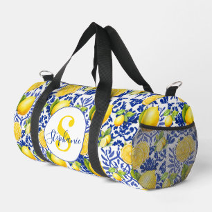 Sac De Sport Carrelage à motif de citron blanc bleu Monogramme