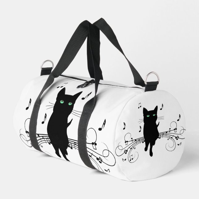 Sac De Sport Chat noir entouré de notes de musique murmurantes (Coin gauche)