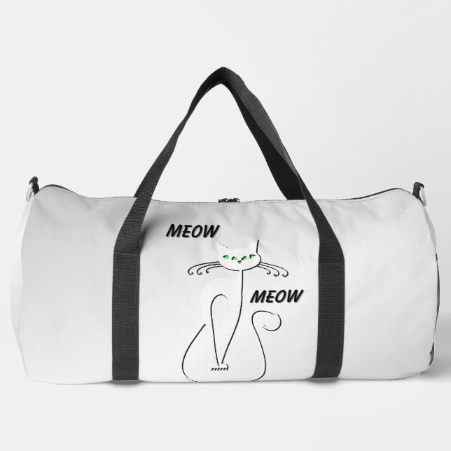 Sac De Sport Chat noir mince Meow Meow Green Eyes sur argent (Recto)