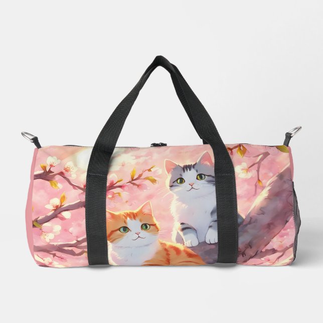 Sac De Sport Chats Mignons Sur Un Arbre En Fleur De Cerise (Recto)