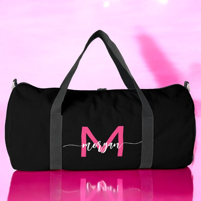 Sac De Sport Chaud rose noir Monogramme Nom Fille's Script Spor (Créateur téléchargé)
