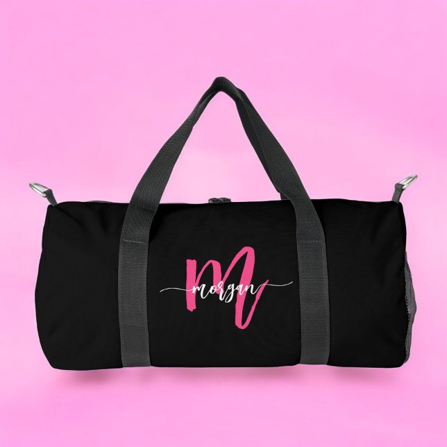 Sac De Sport Chaud rose noir Monogramme Nom Fille's Script Spor (Créateur téléchargé)