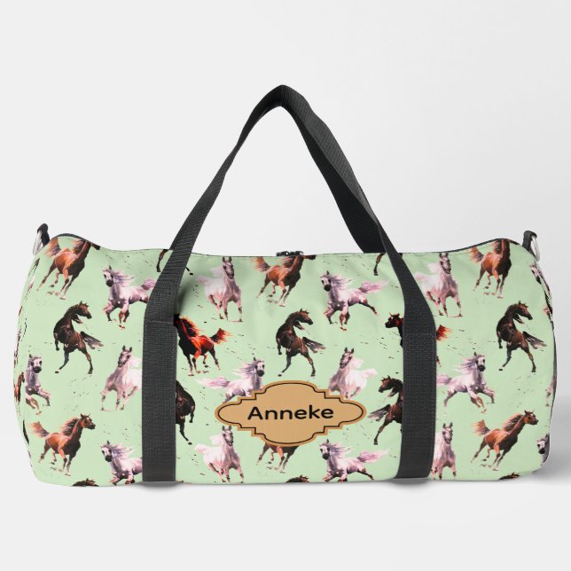 Sac De Sport Chevaux sauvages sur fond vert (Recto)