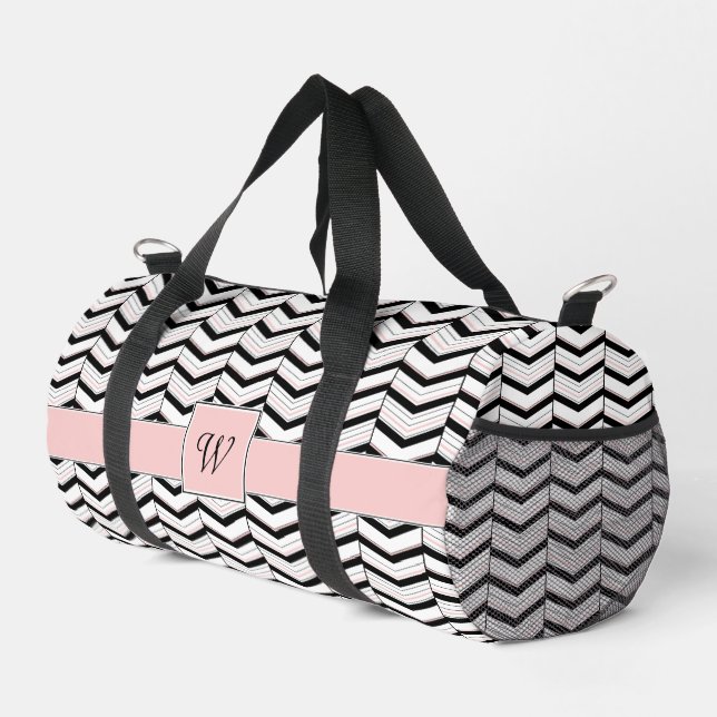 Sac De Sport Chevron noir blanc et blanc (Coin droit)