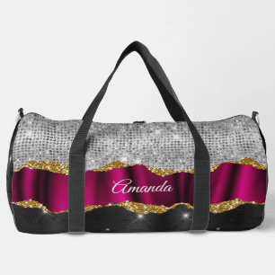 Sac De Sport Chic faux argent parties scintillant Fuchsia noir