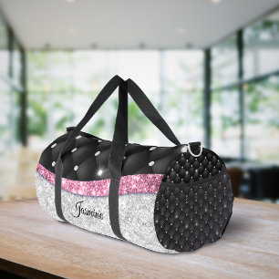 Sac De Sport Chic faux paillettes argentées rose noir monogramm
