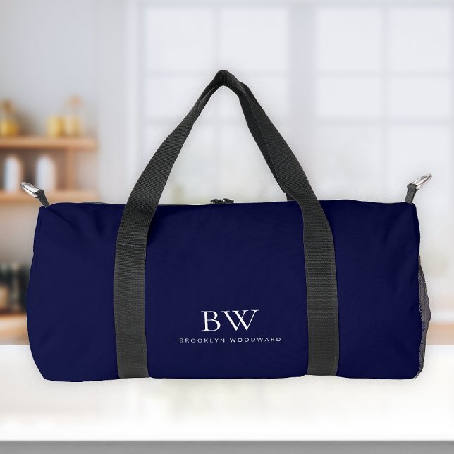 Sac De Sport Classique Moderne Minimal Bleu Nuit Blanc Monogram (Créateur téléchargé)