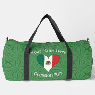 Sac De Sport Cœur de drapeau mexicain Fond vert Texte personnel