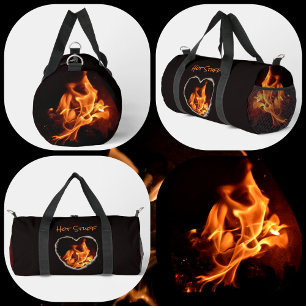 Sac De Sport Coeur de feu Flammes à lames Photographique Noir