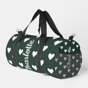 Sac De Sport Cœurs Vert Sage Foncé Nom Personnalisé