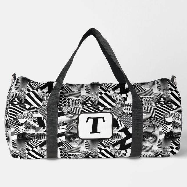 Sac De Sport Collage d'art noir et blanc de différents motifs 1 (Recto)