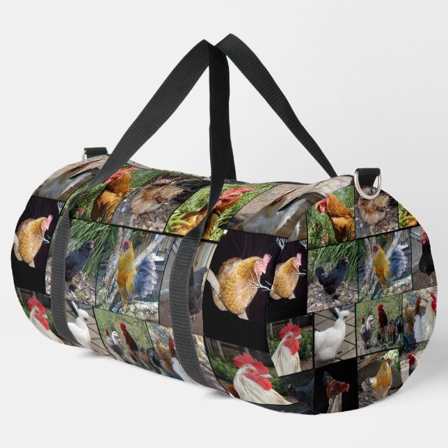 Sac De Sport Collage de photos de coq de poulet, (Coin gauche)