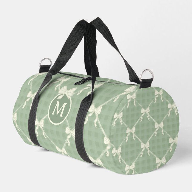 Sac De Sport Coquette Bows Gingham Monogram Cream Sage Green  (Coin gauche)