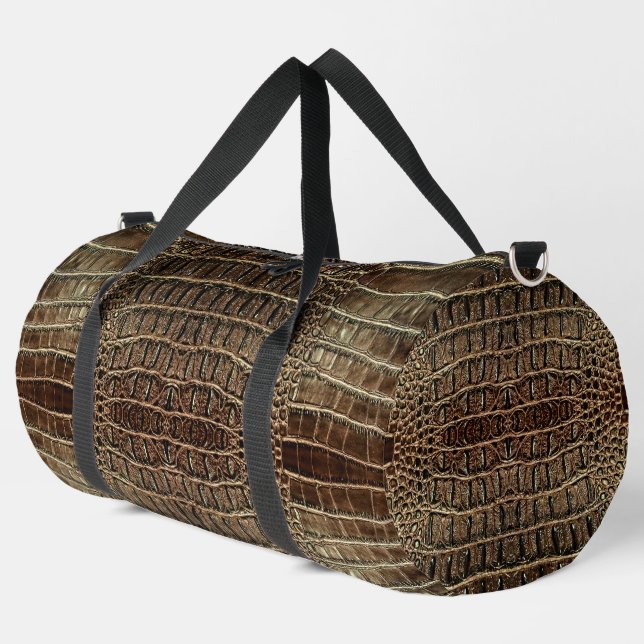 Sac De Sport Cuir Alligator Brown (Coin gauche)